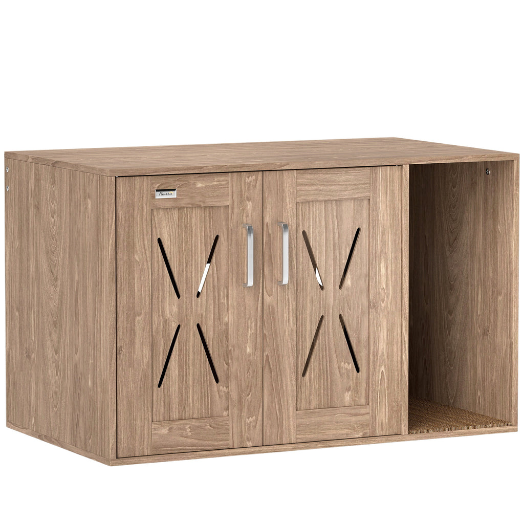 Cat Litter Box Enclosure With Scratching Board, Cat Washroom End Side Table, 31.5 X 19X 20, Walnut Brown