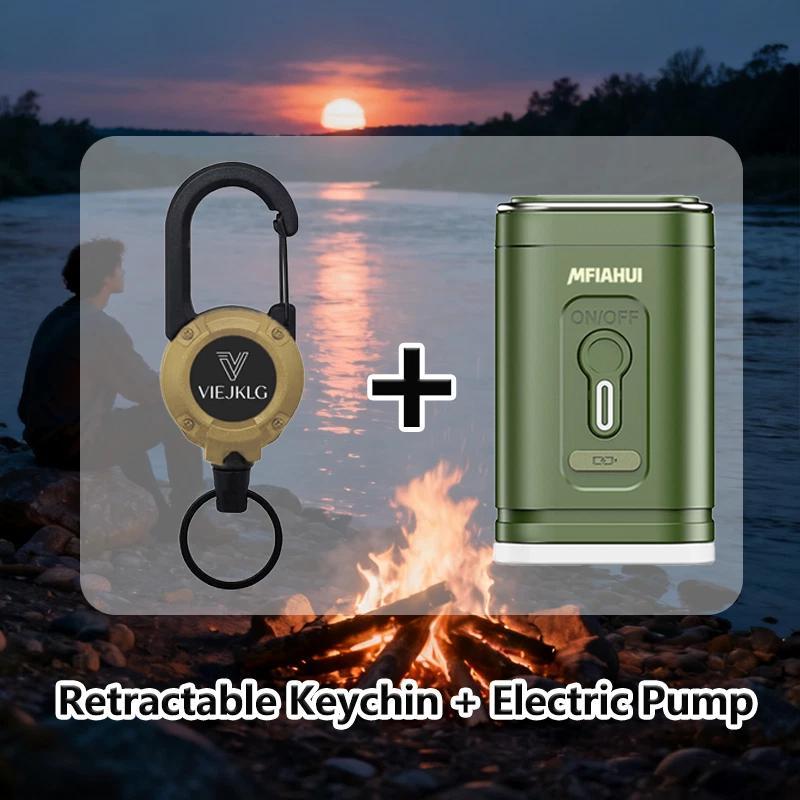2026 Portable Air Pump With Retractable Keychain And Three-Level Adjustable Light For Quick Inflation And Pumping,Ideal For Camping, Travel, And Home Storage.