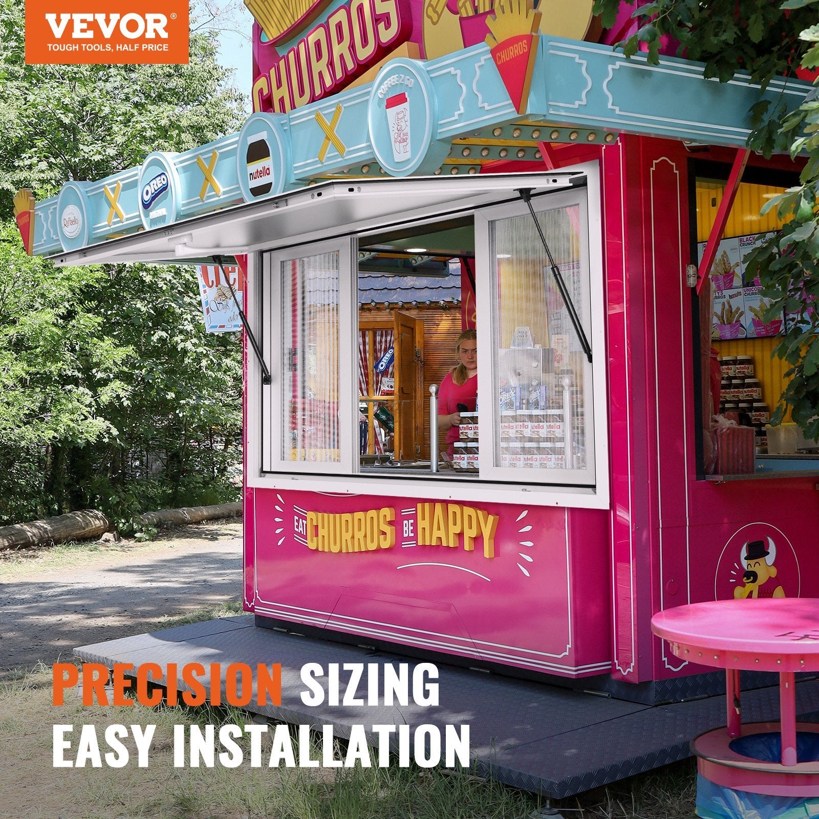 VEVOR Concession Window, Aluminum Alloy Food Truck Service Window With 4 Horizontal Sliding Windows & Awning Door & Drag Hook, Up To 85 Degrees Serving Window For Food Truck Concession Trailer