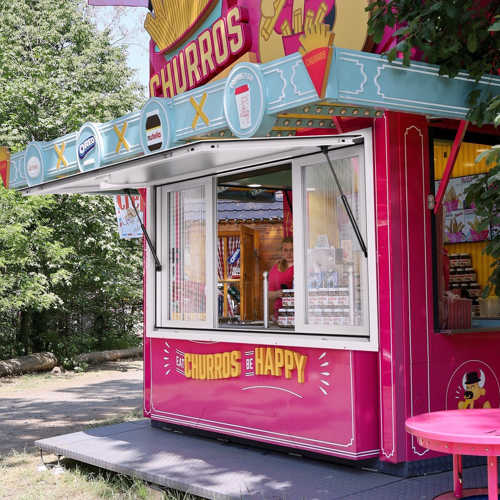 VEVOR Concession Window, Aluminum Alloy Food Truck Service Window With 4 Horizontal Sliding Windows & Awning Door & Drag Hook, Up To 85 Degrees Serving Window For Food Truck Concession Trailer