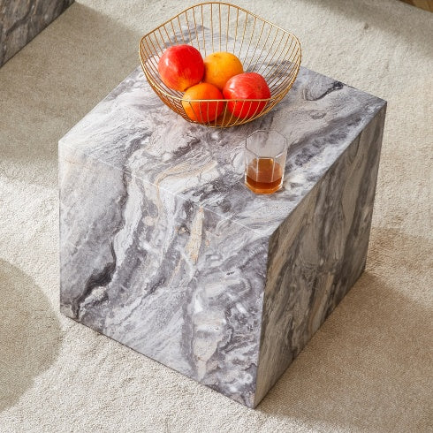 Elevate Your Living Space With This Modern MDF Coffee Table, Which Showcases Gray Textured Patterns. It Is Characterized By Stylish Design.