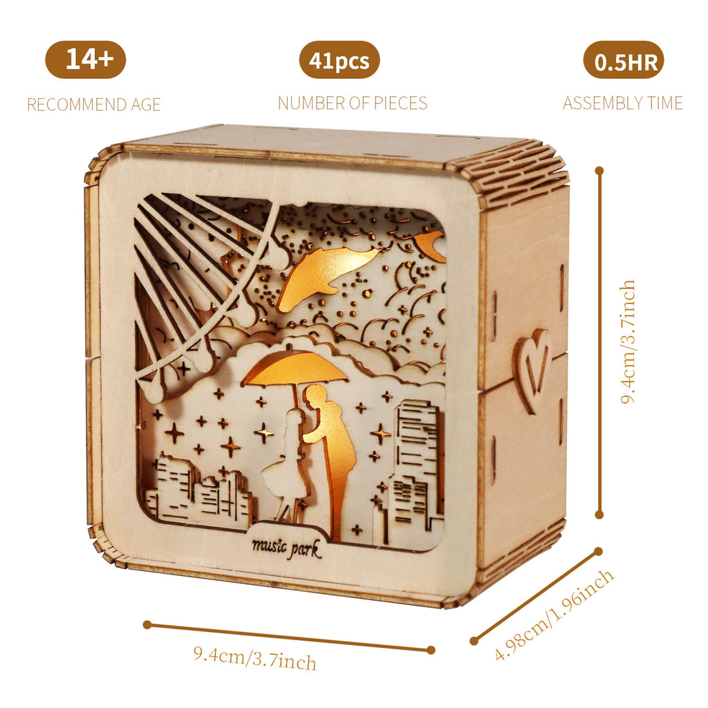MUSIC PARK 3D Wooden Puzzles Love Model Kit Night Lights Desk Decorations Birthday Christmas Gifts For Women Age14