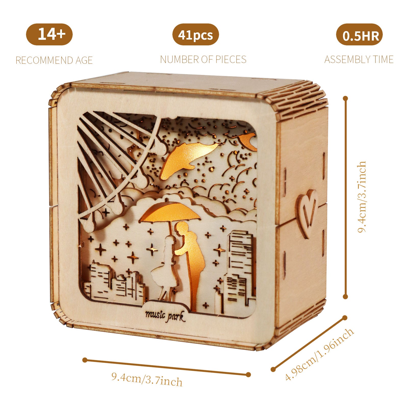 MUSIC PARK 3D Wooden Puzzles Love Model Kit Night Lights Desk Decorations Birthday Christmas Gifts For Women Age14