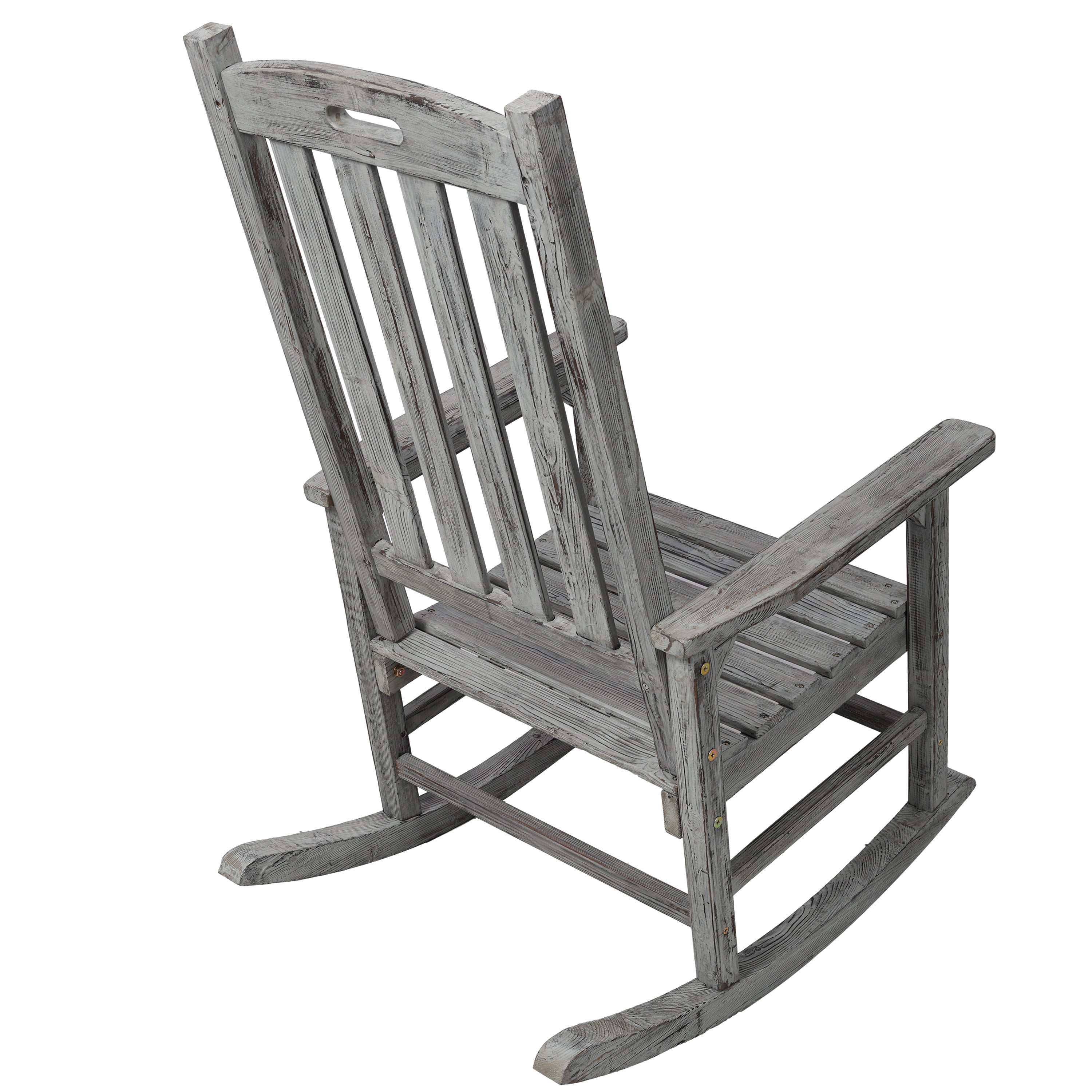 Wooden Oversized Porch Rocker Chair With Wide Seat And Tall Backrest,High Back Smooth Rocking Chairs For Outdoor & Indoor,Light Grey Color
