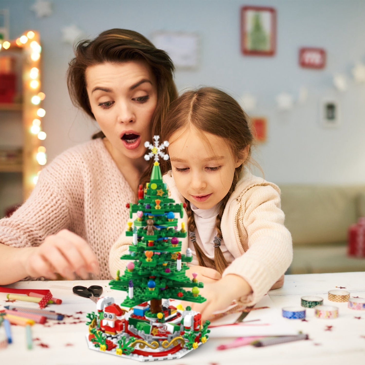 2025 Year Christmas Tree Building Set With LED Light Tabletop Christmas Building Block 24 Days Christmas Countdown Calendar For Boys Girls 3-6
