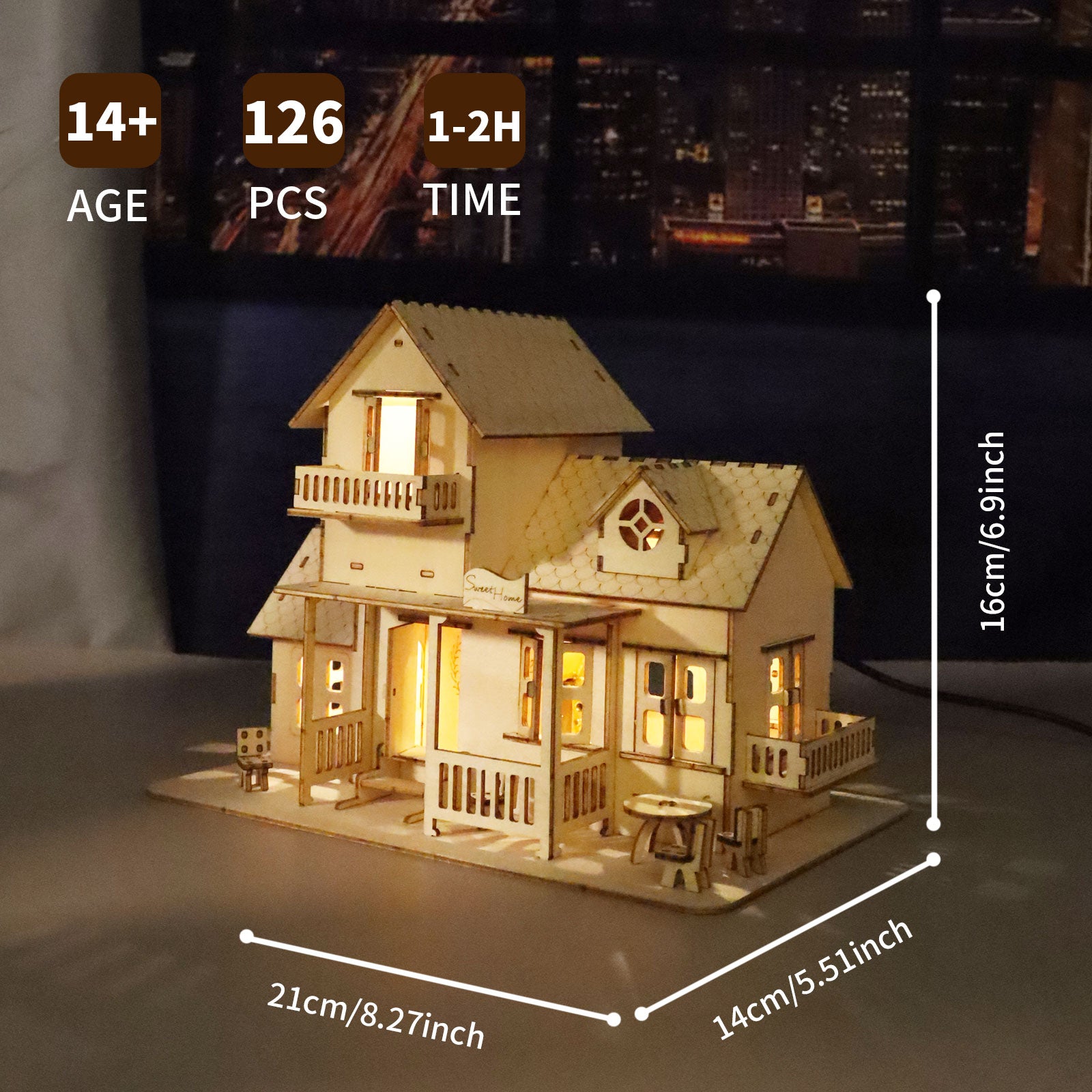 3D Wooden Puzzle Sweet Home Music Box Hands Craft Miniature Dollhouse Kits 3D Model Diy House Building With LED Night Lights Gifts For Christmas