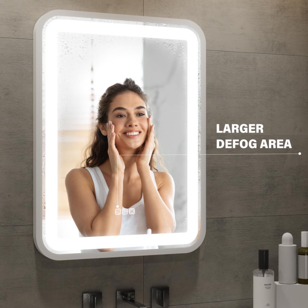 Bathroom Vanity Mirror With Light For Wall Smart LED Frame Makeup Mirror For Over Sink Dimmable 3 Colors Temperature Anti-Fog Memory Function Vertical & Horizontal