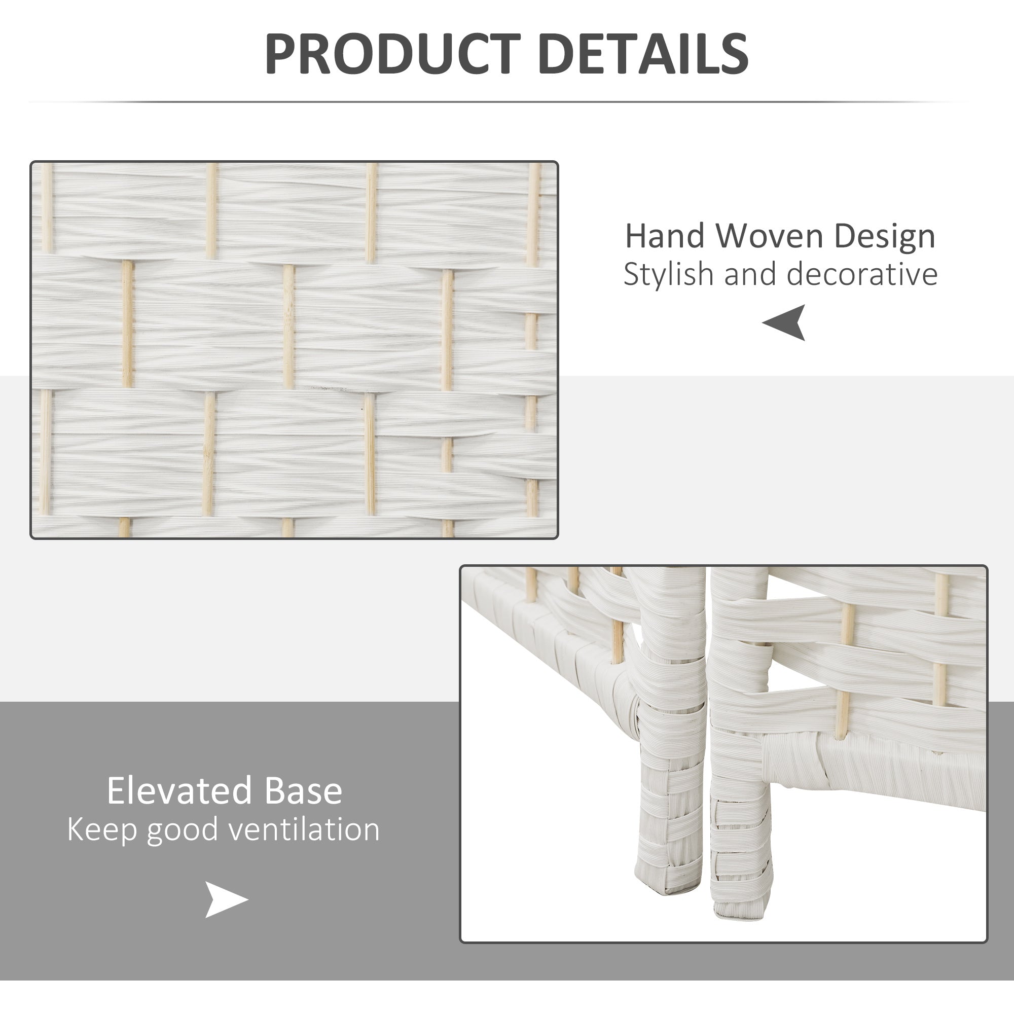 Room Divider, 6 Panel Folding Privacy Screen, 6FT Tall Portable Weave Partition Wall Divider For Bedroom, White