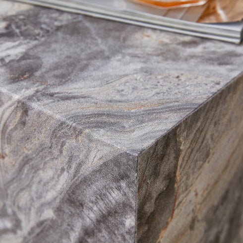 Elevate Your Living Space With This Modern MDF Coffee Table, Which Showcases Gray Textured Patterns. It Is Characterized By Stylish Design.