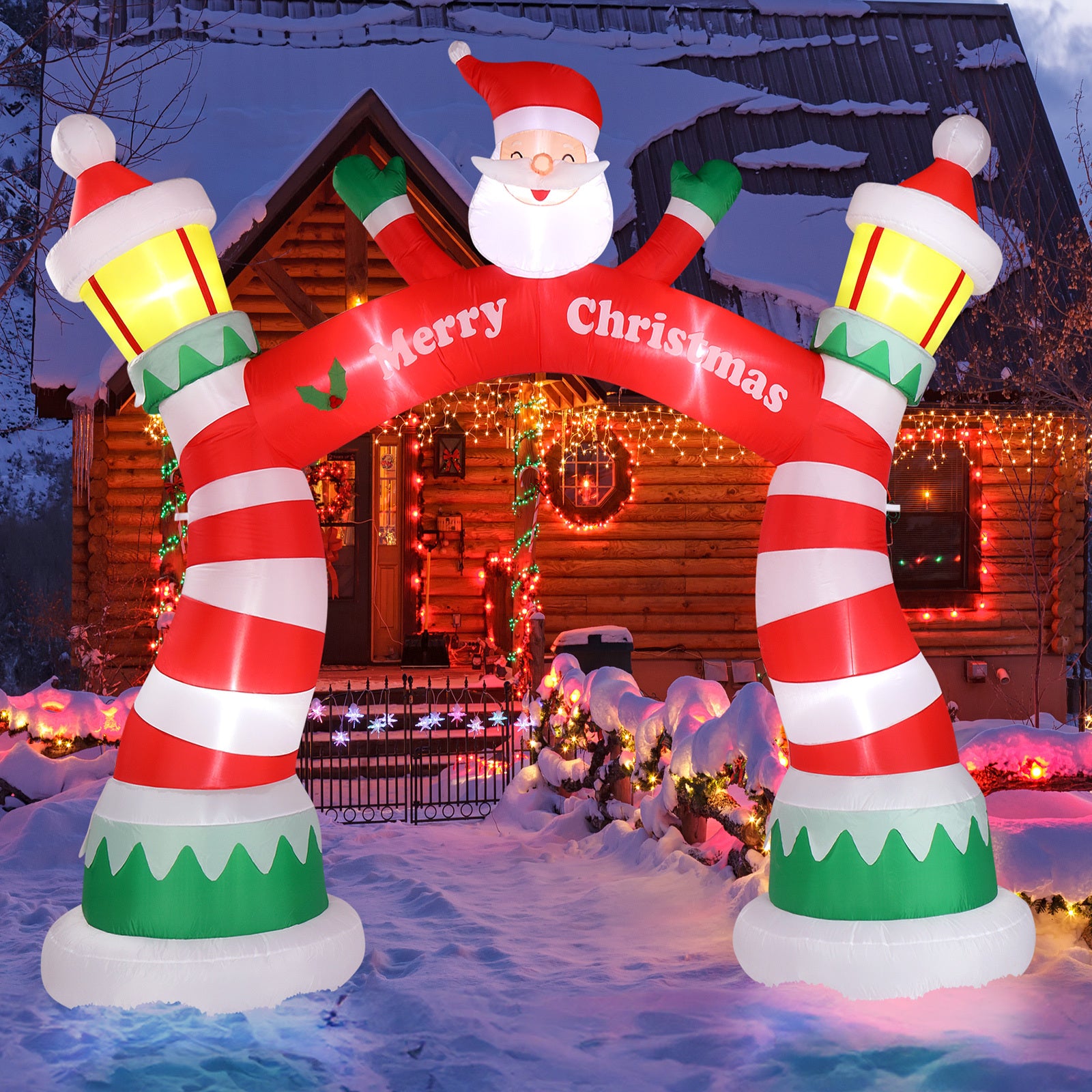 8.9 FT Lighted Christmas Inflatable Archway, Inflatable Santa Claus Christmas Arch, Blow Up Yard Decorations With Built-in LED Lights For Holiday Party Front Yard Lawn Garden Decor