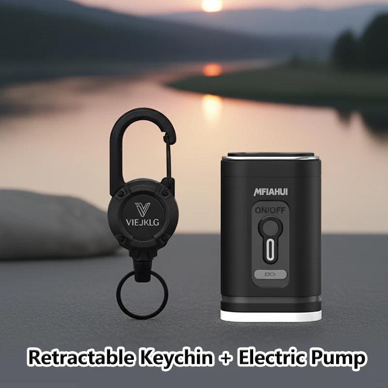 2026 Portable Air Pump With Retractable Keychain And Three-Level Adjustable Light For Quick Inflation And Pumping,Ideal For Camping, Travel, And Home Storage.