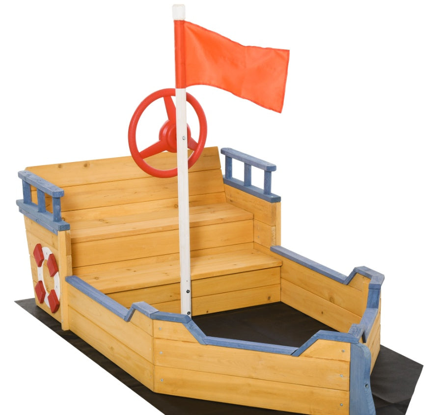 Cedar Wood Kids Sandbox, Pirate Ship Play Boat With Bench Seats And Storage