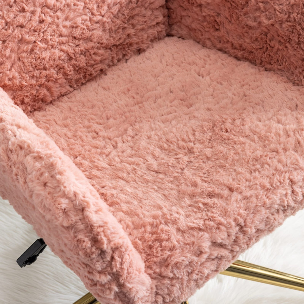 Furniture Artificial Rabbit Hair Office Chair With Gold Base, Adjustable