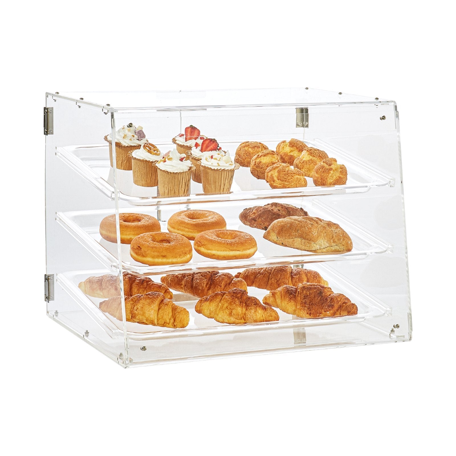 VEVOR Pastry Display Case, 3-Tier Commercial Countertop Bakery Display Case, Acrylic Display Box With Rear Door Access   Removable Shelves,