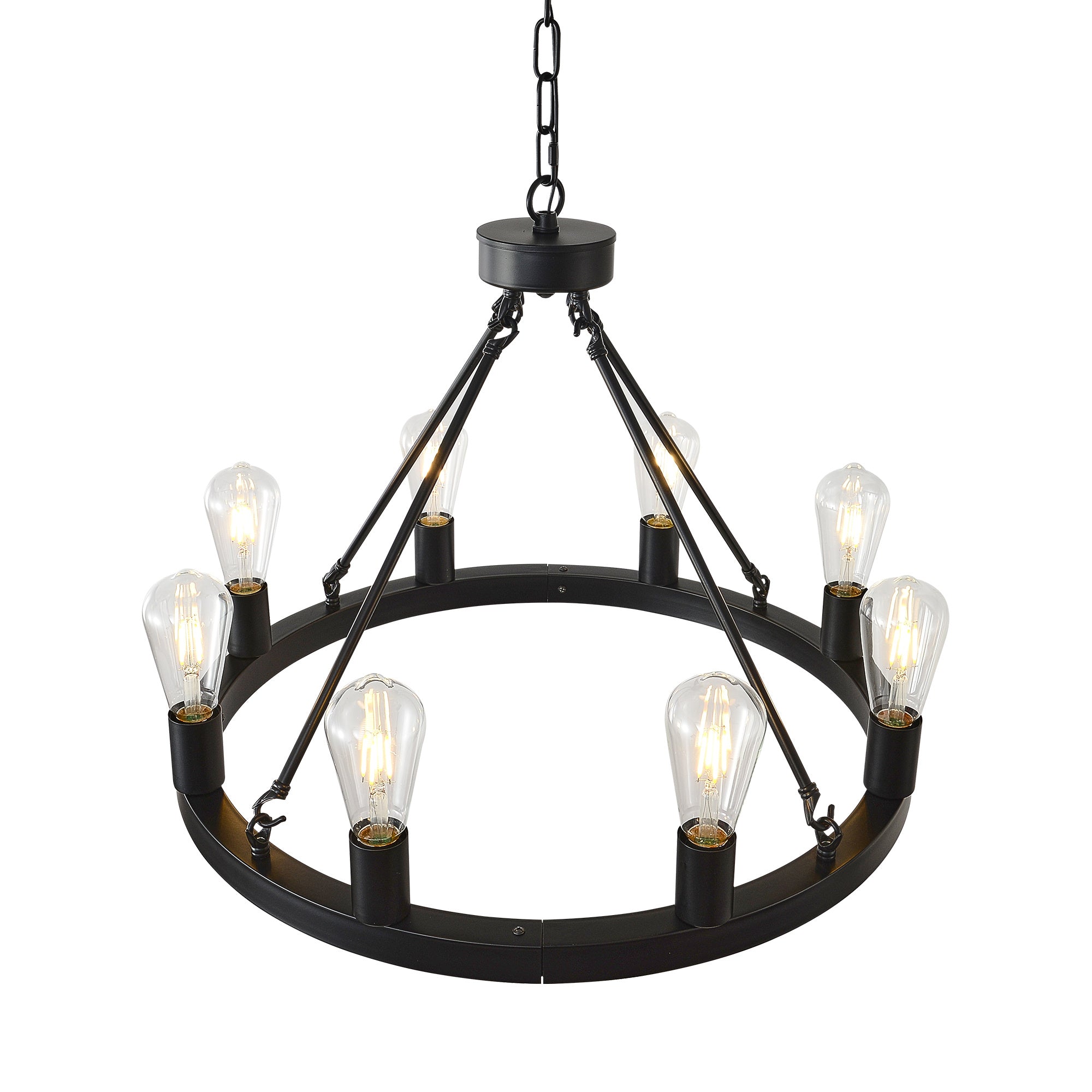 8-Light No Bulbs Matte Black Wagon Wheel Chandelier Farmhouse Modern Small Round Chandelier For Living Room Kitchen Island Foyer Hallway Entryway Bedroom Dining Room Light Fixture Ceiling Hanging