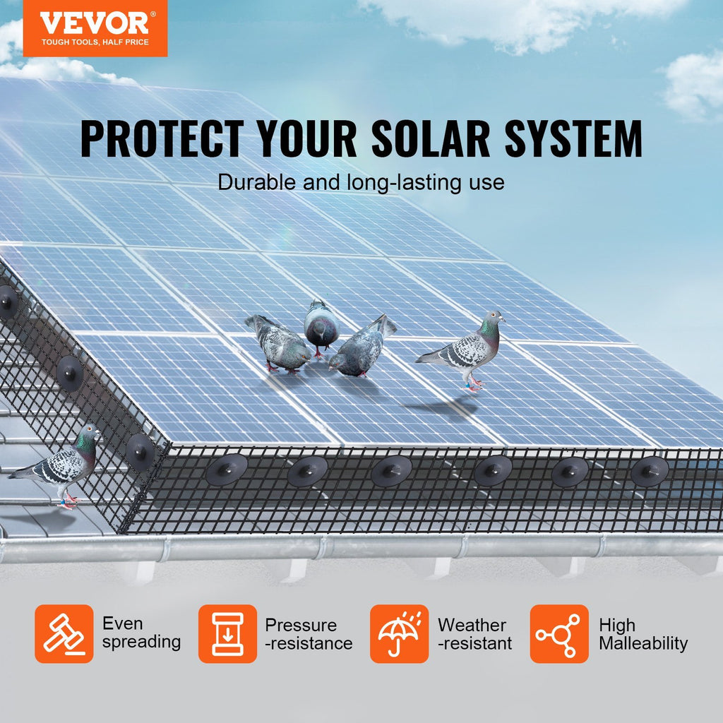 VEVOR 8InchX100ft Solar Panel Bird Guard, Critter Guard Roll Kit With Rust-proof PVC Coating, Solar Panel Guard With 50pcs Tire Wires,