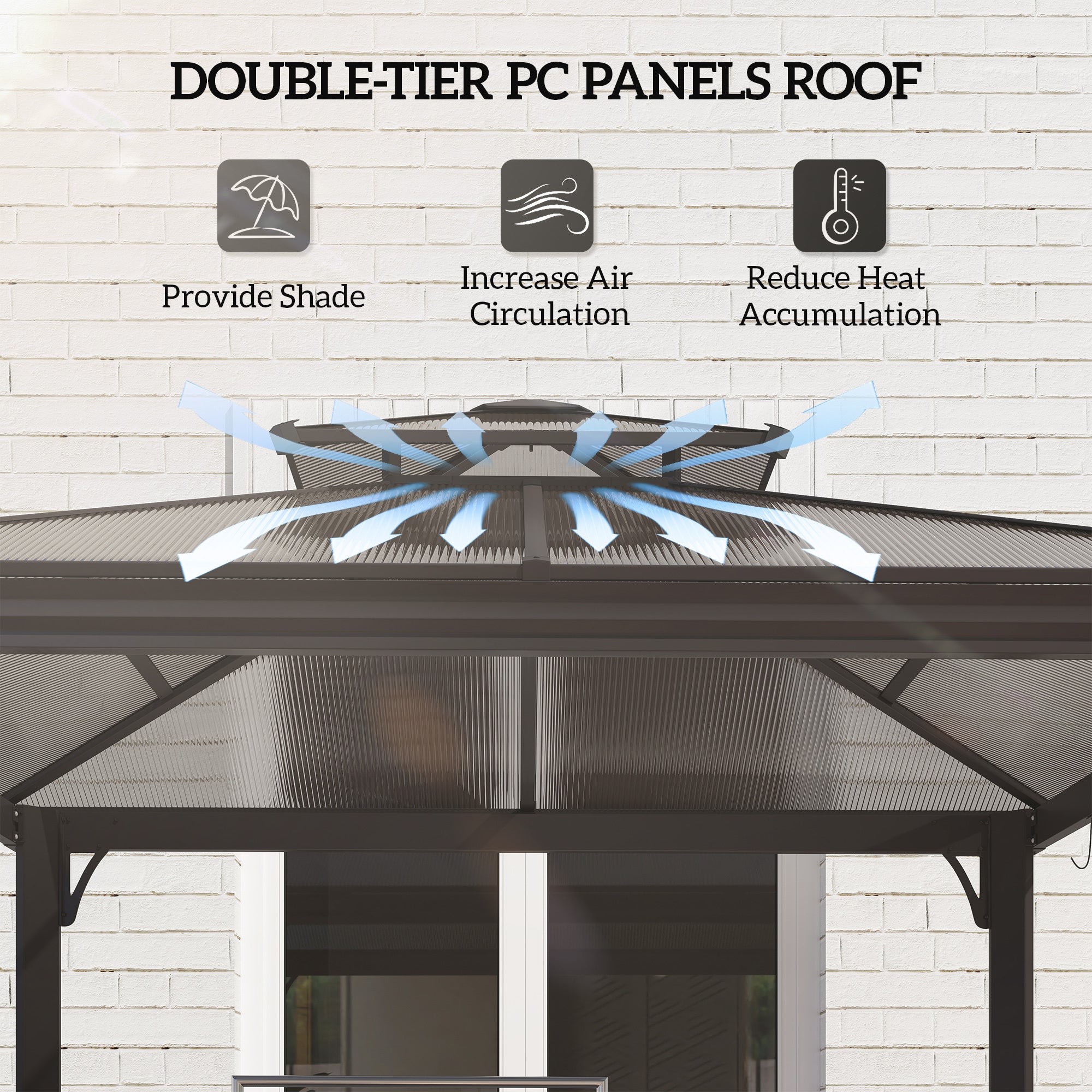 Outside Porch BBQ Cooking Pergola Canopy With 6 Hooks For Utensils And Double Venting Roof, Coffee
