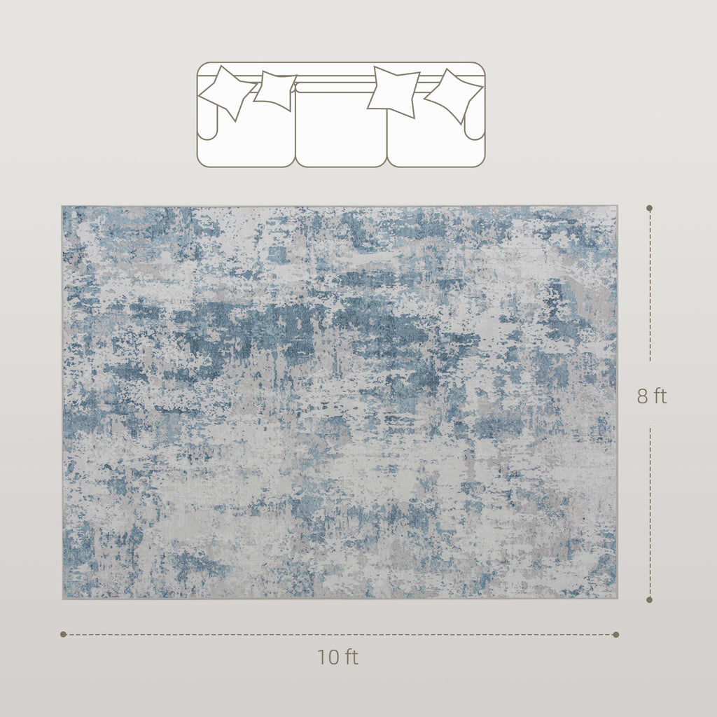 Area Rug 8x10, Machine Washable Rug, Non-Slip Modern Abstract Floor Carpet For Living Room, Bedroom, Dining Room, Blue