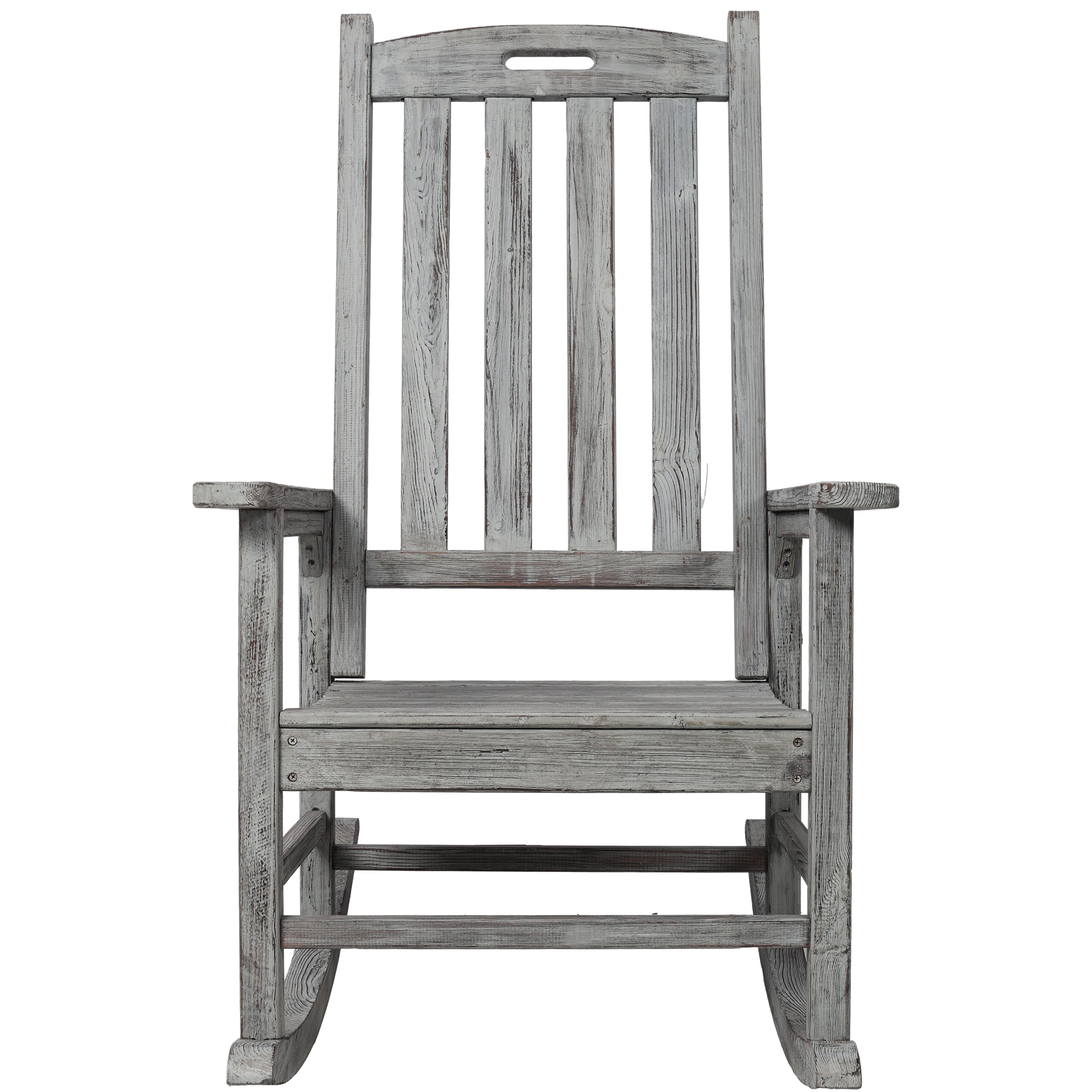 Wooden Oversized Porch Rocker Chair With Wide Seat And Tall Backrest,High Back Smooth Rocking Chairs For Outdoor & Indoor,Light Grey Color