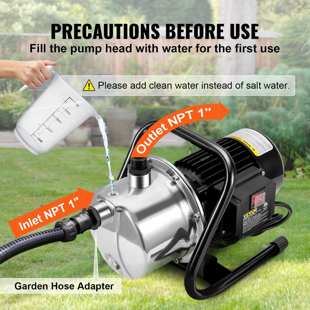 VEVOR Shallow Well Portable Garden Water Jet1.1HP 978 GPH 131 Ft Head