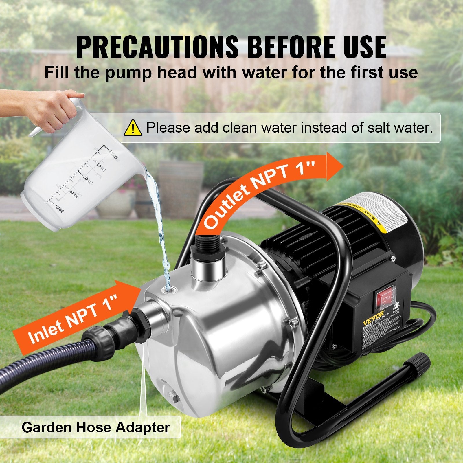 VEVOR Shallow Well Portable Garden Water Jet1.1HP 978 GPH 131 Ft Head