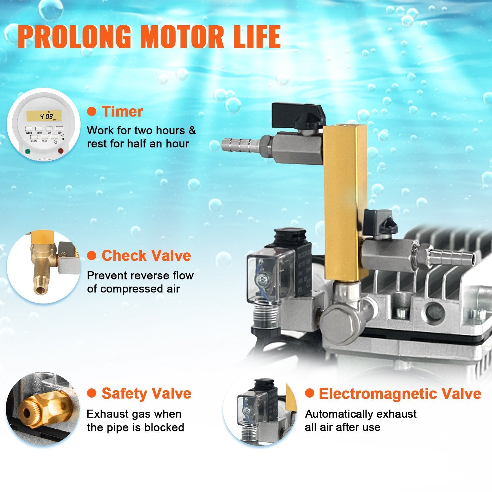 VEVOR Pond Aerator, 550W Power, 5.2CFM For Up To 3 Acre 50Lake, Pond Aeration Kit Includes  Compressor  Weighted Tubings & 2 Diffusers