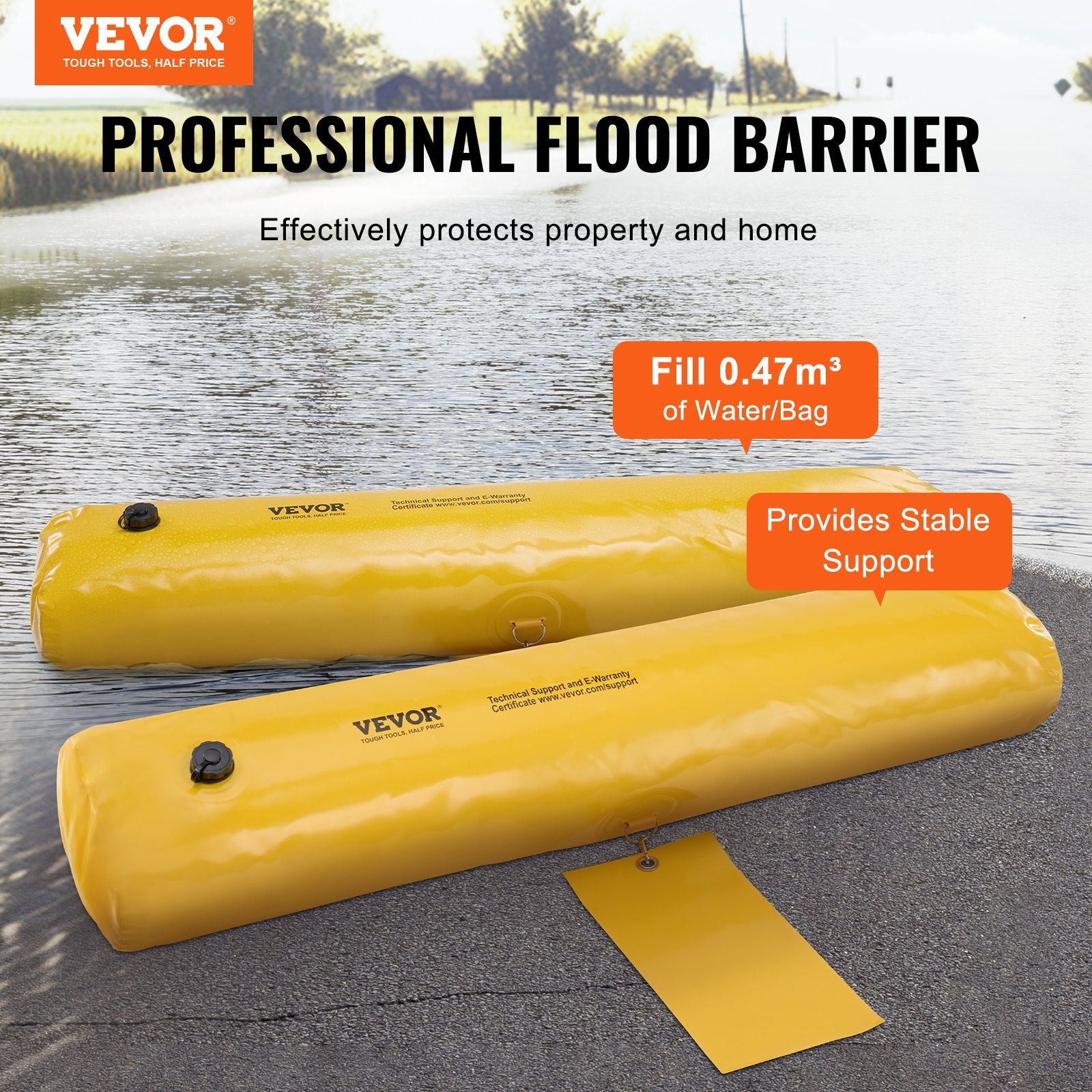 VEVOR Flood Barriers, SandbagAlternative Flood Bags 4 Pack,  Flood Barrier For Home, Water Barriers For Flooding, Doorway, Driveway 4FTx6in