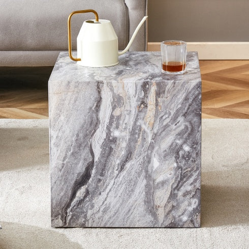 Elevate Your Living Space With This Modern MDF Coffee Table, Which Showcases Gray Textured Patterns. It Is Characterized By Stylish Design.