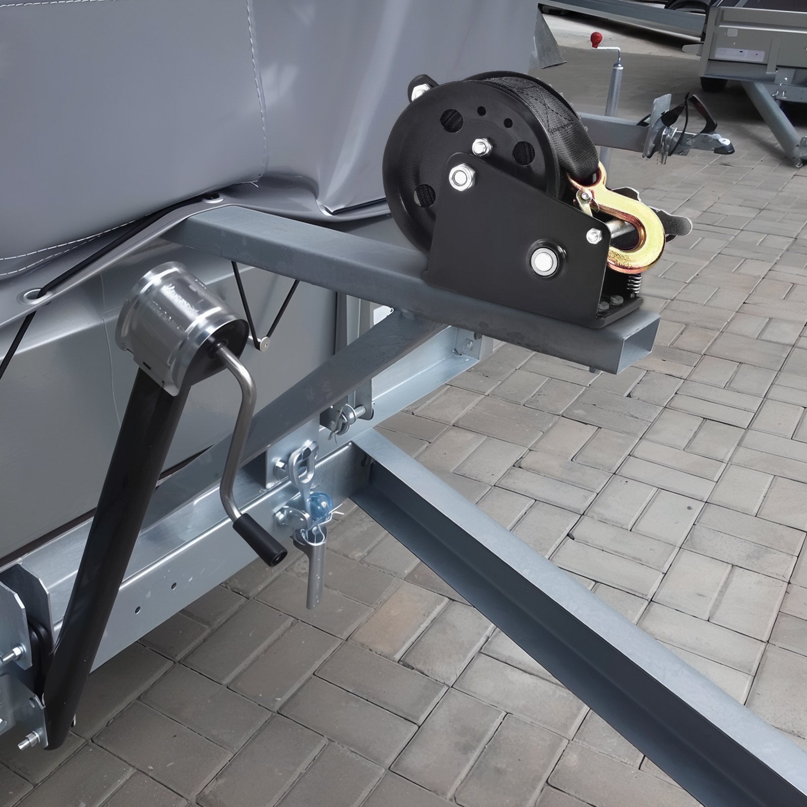 VEVOR Hand Winch, 1200 Lbs Pulling Capacity, Boat Trailer Winch Heavy Duty Rope Crank With 23 Ft Polyester Strap And Two-Way Ratchet, Manual Operated Hand Crank Winch For Trailer, Boat Or ATV Towing