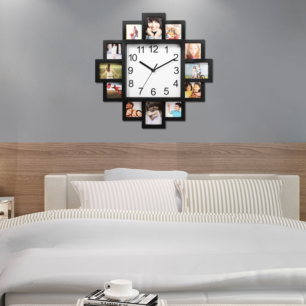 1Pc Photo Frame Clock Picture Collage 12-Picture Display Wall Clock Photowall Wall Hanging Home Decor