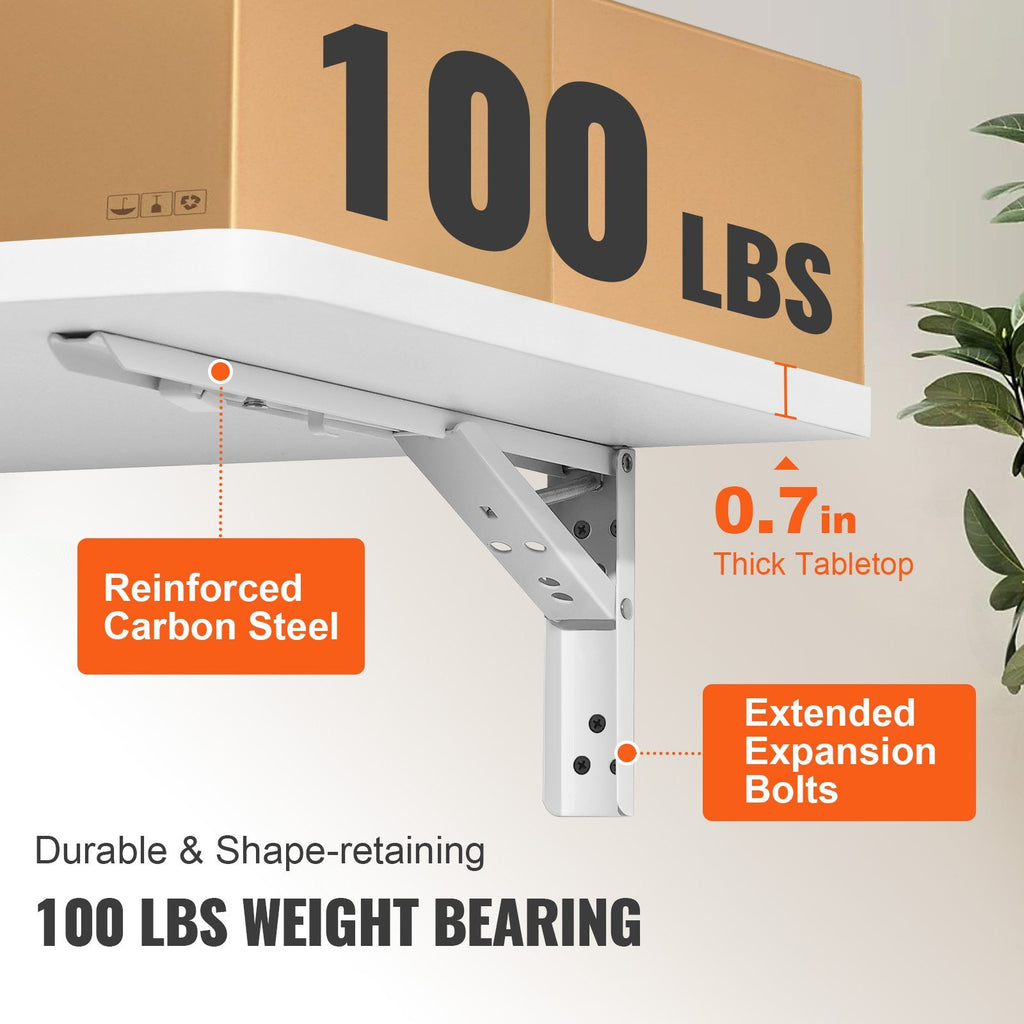 VEVOR Wall Mounted Folding Table, Wall Mount Drop Leaf Tables, Wooden Floating Desk For Dining, Laundry Room, Office, Fold Down Desk With Carbon Steel Bracket