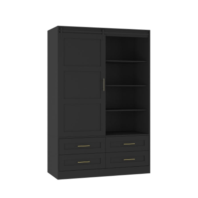 Tall Bedroom Armoire Wardrobe Closet Clothing Storage Cabinet With Hanging Rod Barn Door Drawers Open Shelves