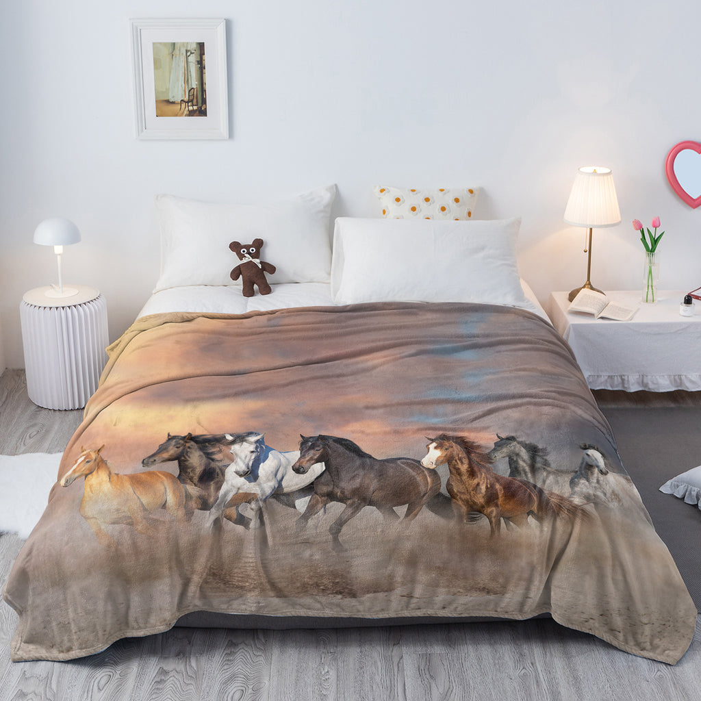 3D Horse Printed Flannel Throw Blanket For Girls Women Running Horse Throw Blanket Fleece Blankets With Horses On Them Flannel Blanket Cool Horse Soft Plush Blanket For Couch Bed 130X150cm 150X200cm