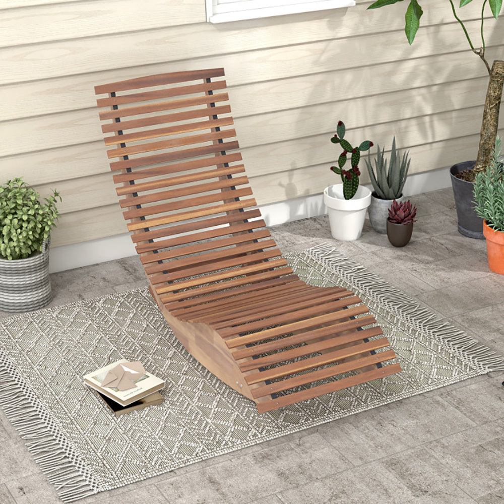 Outdoor Acacia Wood Rocking Chair With Widened Slatted Seat And High Back