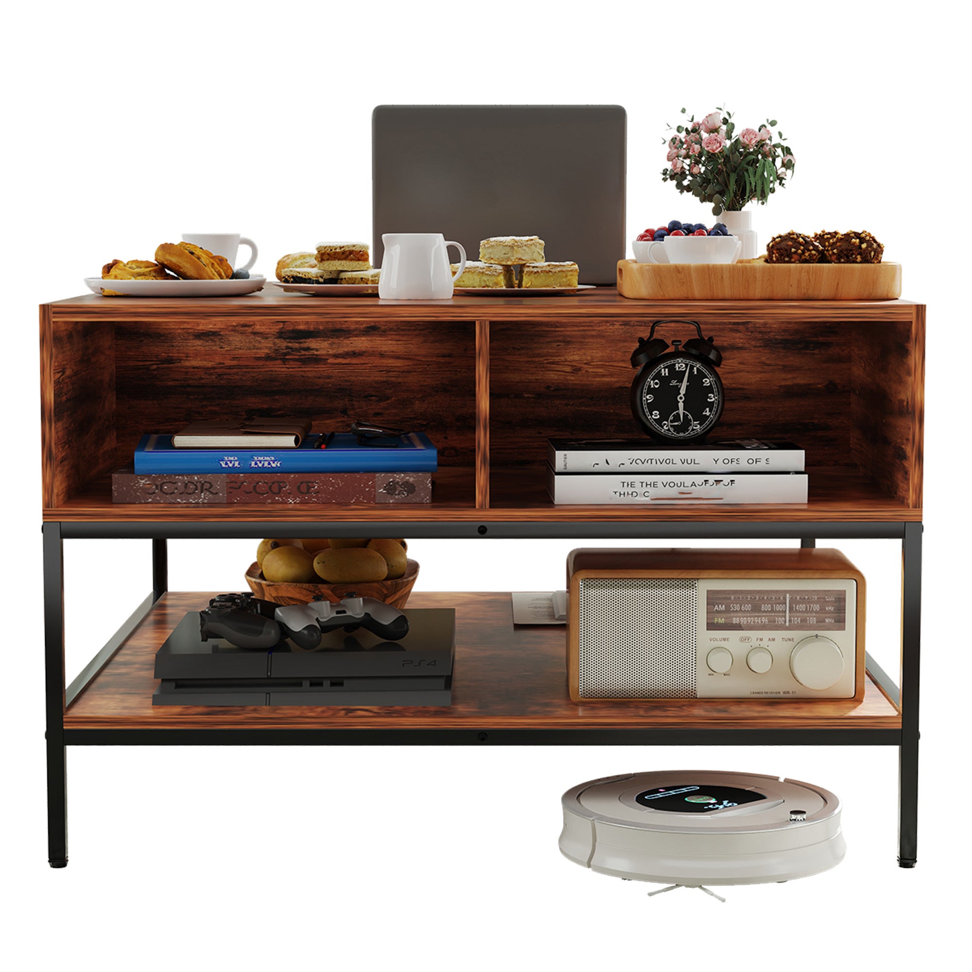 Farmhouse Flip Top Coffee Table With Storage Rustic Wood Grain Table, Hidden Storage Compartment For Living Room, Sturdy Metal Frame Easy To Assemble & Clean