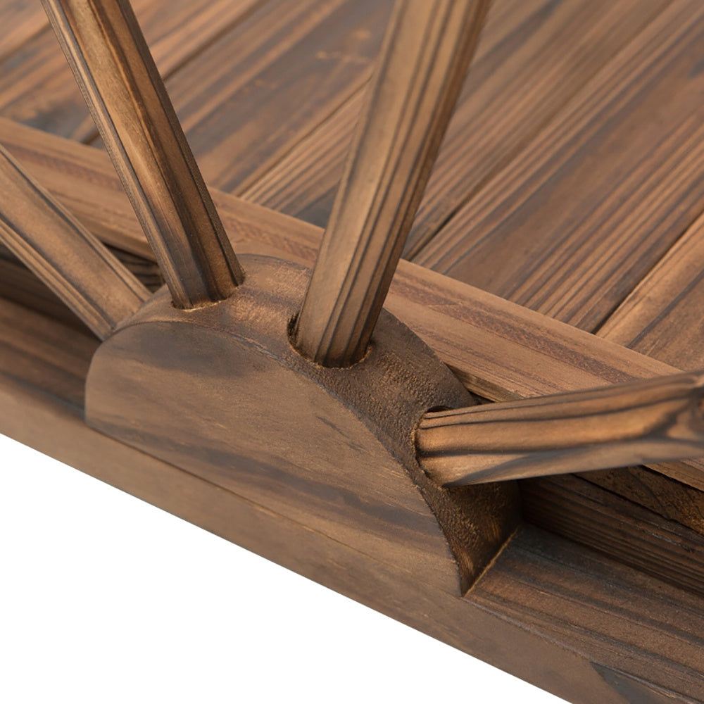 3.3ft Wooden Garden Bridge Footbridge With Half-Wheel Style Railings & Solid Fir Construction, Stained Wood