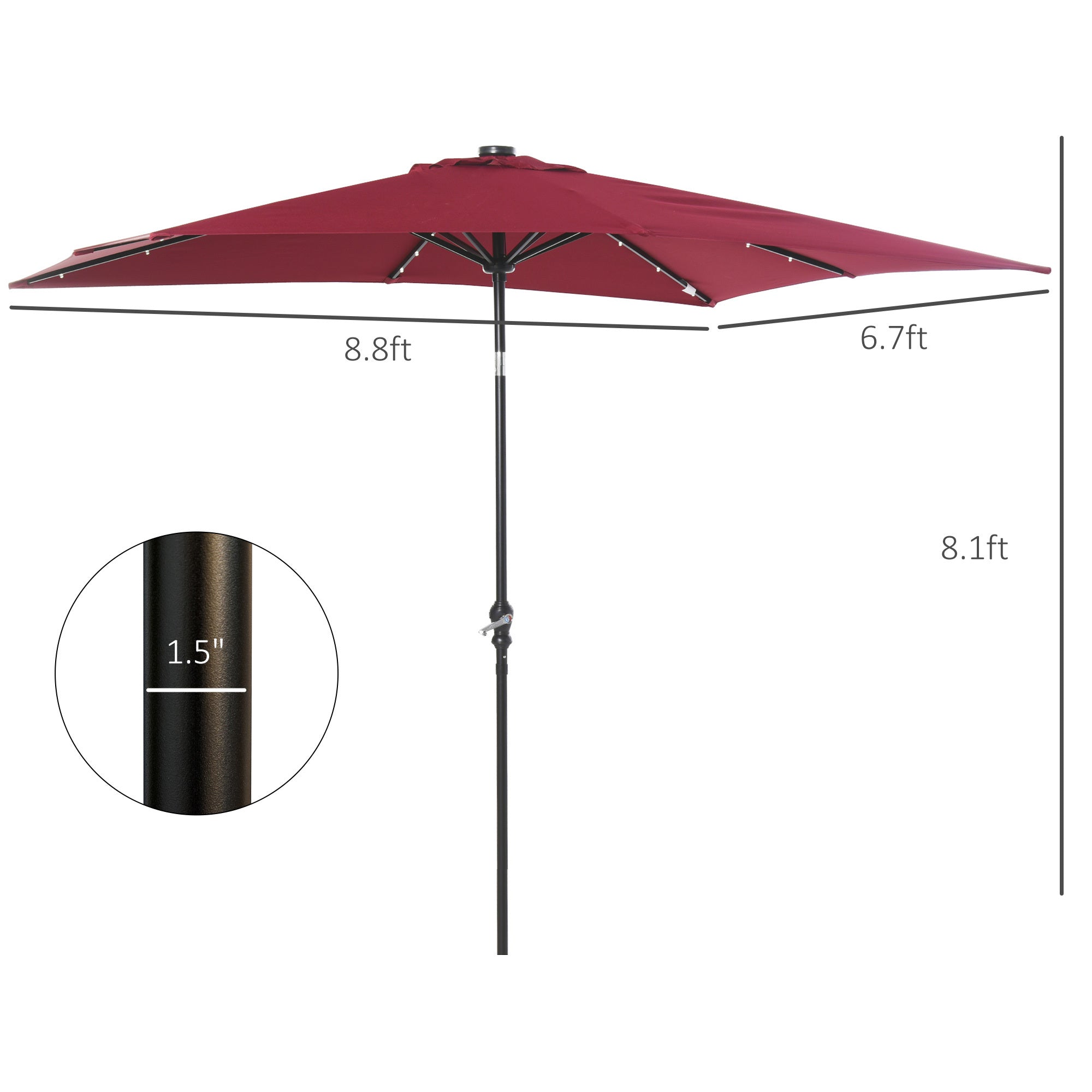 9ft Solar LED Patio Umbrella Outdoor Table Market Shade Crank Red