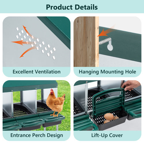 4-Hole Chicken Nest, With Legs And Cover To Protect Eggs,Green