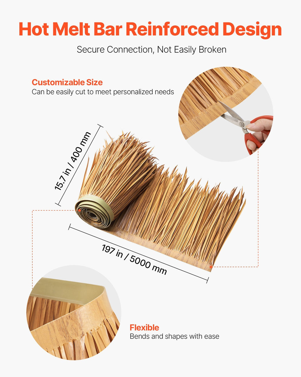 1.3x16.4 Ft Artificial Thatch Roofing Mexican Style Tiki Hut Grass Skirt Roof