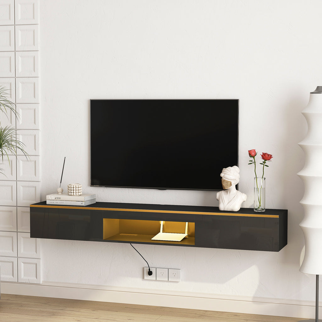 Floating TV Stand Wall Mounted With 16 Color LEDs,Modern TV Stand, Floating TV Cabinet Entertainment Center For 55 60 65 Inch TV,Black