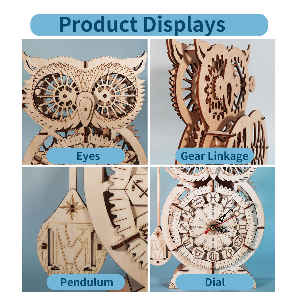 3D Wooden Puzzle Owl Clock Model Kits To Build Wooden Construction Handmade Craft Unique Christmas Gift