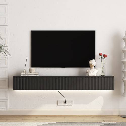 Floating TV Stand Wall Mounted With 16 Color LEDs,Modern TV Stand, Floating TV Cabinet Entertainment Center For 55 60 65 Inch TV,Black