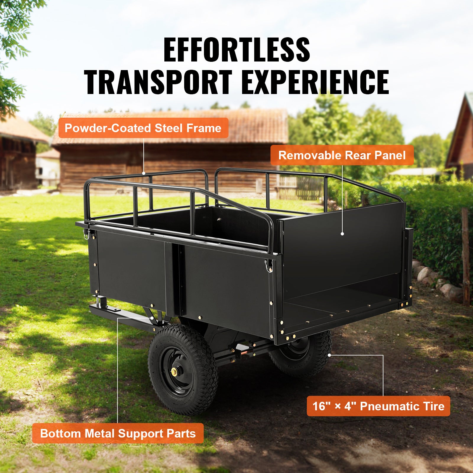15 Cu Ft Utility Trailer for ATV/Tractor – VEVOR Steel Dump Cart w/ Removable Panels
