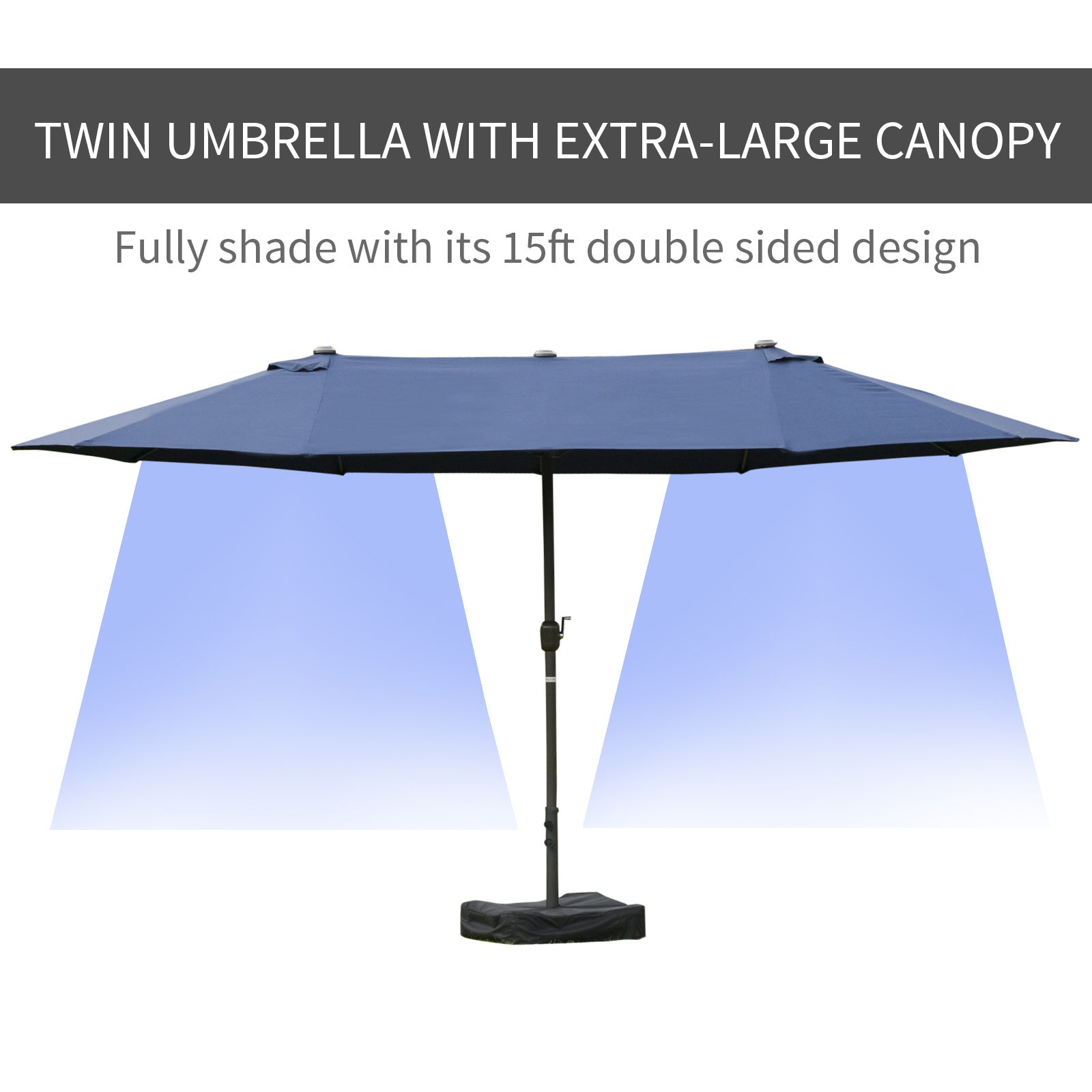 15ft Double-Sided Patio Umbrella Rust-Resistant Steel Umbrella For Poolside Shade, For Easy Crank Deck, Pool, Patio, Dark Blue