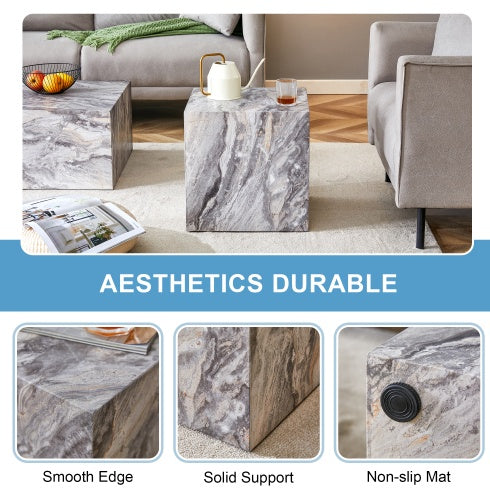 Elevate Your Living Space With This Modern MDF Coffee Table, Which Showcases Gray Textured Patterns. It Is Characterized By Stylish Design.