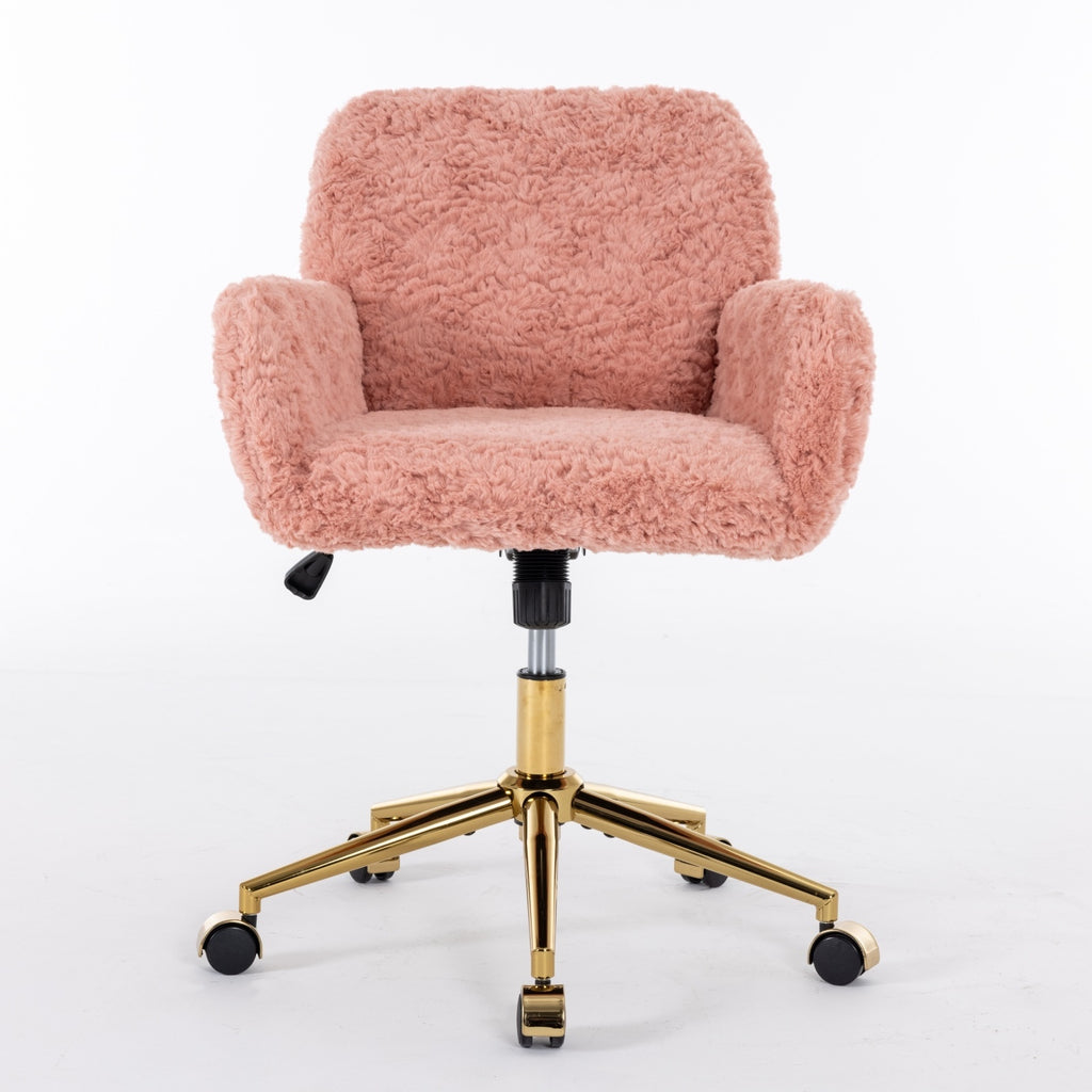 Furniture Artificial Rabbit Hair Office Chair With Gold Base, Adjustable