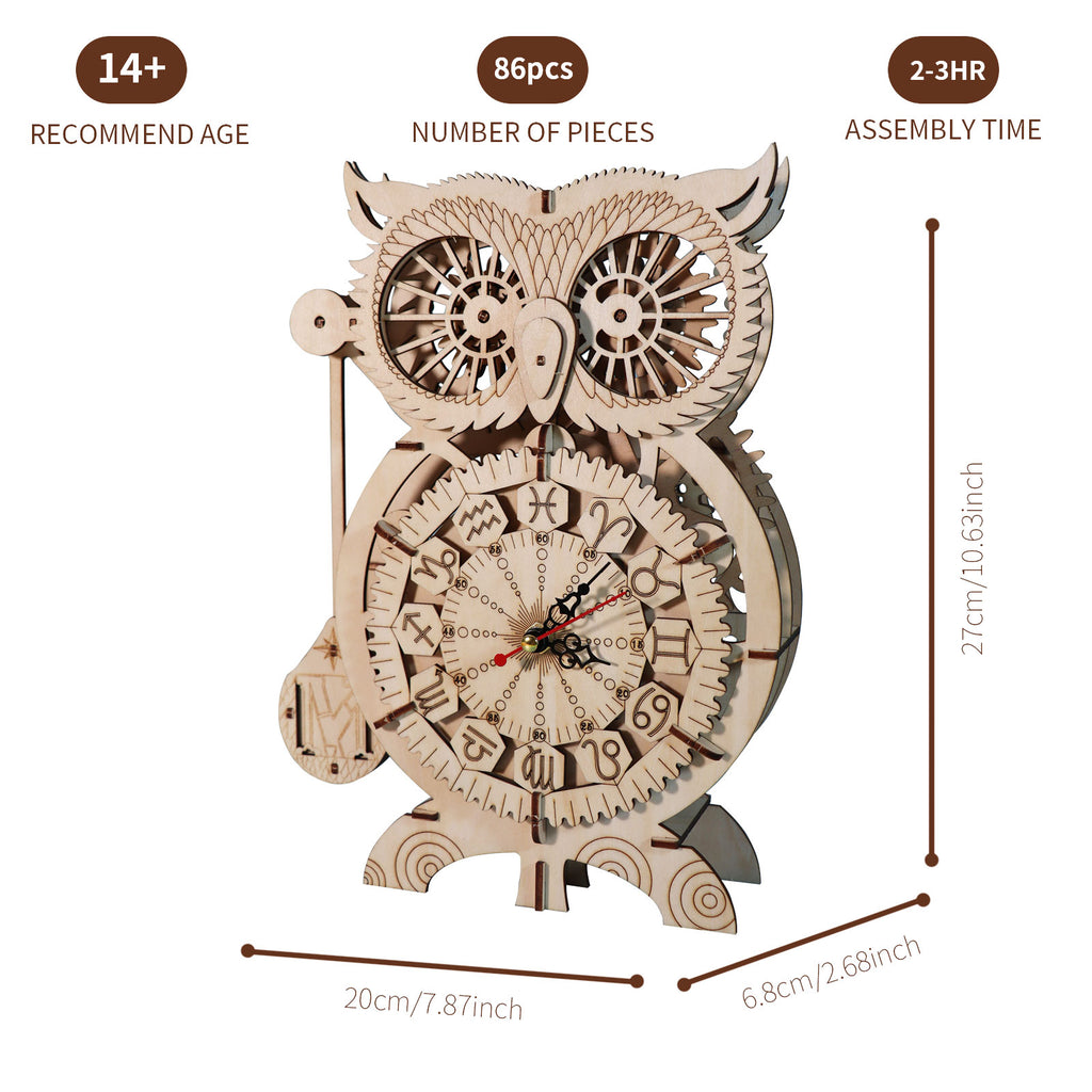 3D Wooden Puzzle Owl Clock Model Kits To Build Wooden Construction Handmade Craft Unique Christmas Gift