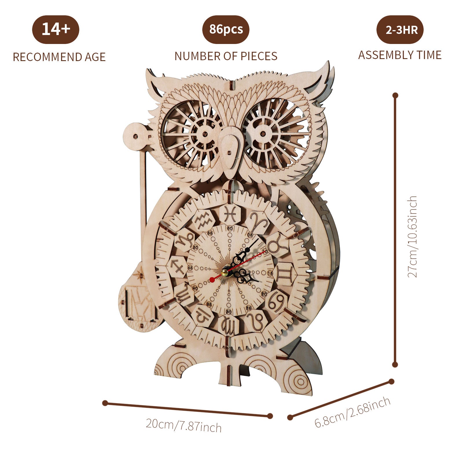 3D Wooden Puzzle Owl Clock Model Kits To Build Wooden Construction Handmade Craft Unique Christmas Gift