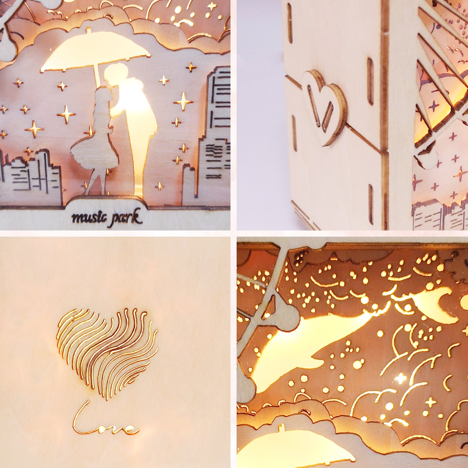 MUSIC PARK 3D Wooden Puzzles Love Model Kit Night Lights Desk Decorations Birthday Christmas Gifts For Women Age14