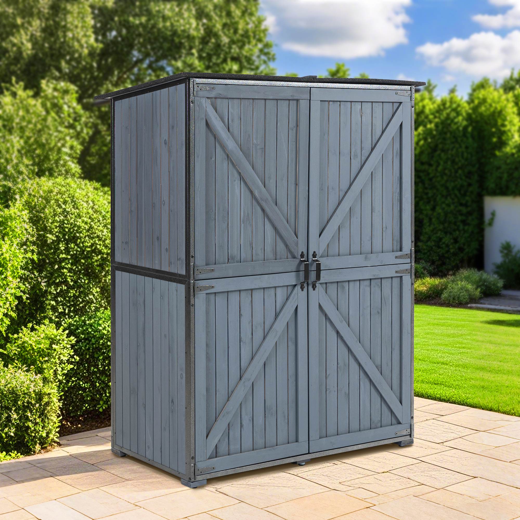 The Storage Shed Is Made Of A Sturdy Metal Frame And Durable Fir Wood, Which Is Sturdy And Durable. The Entire Frame Is Weather-resistant, Making It An Ideal Choice For Your Outdoor Living Space. The